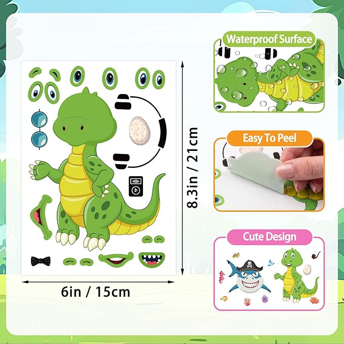 24 Sheets 8.27''×5.9'' Make Your Own Stickers for Kids Toddlers, Make a Face Stickers Mix and Match with Unicorns Dinosaur Horse and Sea Animals for Kids Party Favors Activities