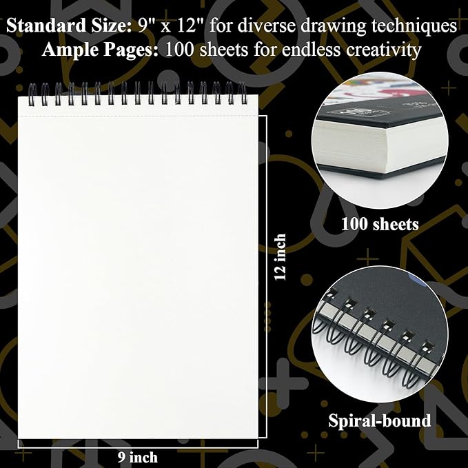 Sketch Book for Kids, 9" x 12" Kid Sketchbook, 100 Sheets (73lb/120gsm) Thick Drawing Paper for Kids, Spiral Sketch Pad for Kid, Easter Basket Stuffers.