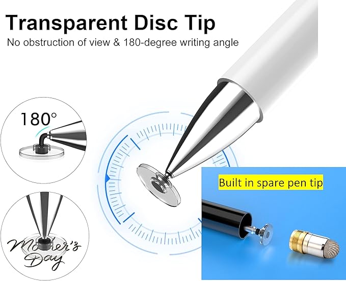 2-in-1 Stylus Pen for Samsung Galaxy Tab A11/A11+/A9/A9+/7 Lite/A7/A8/A8 Plus Stylus for iPad/iPhone/Fire/Lenovo/Pixel Tables All Android,&iOS Touch Devices (2*Stylus-Black)
