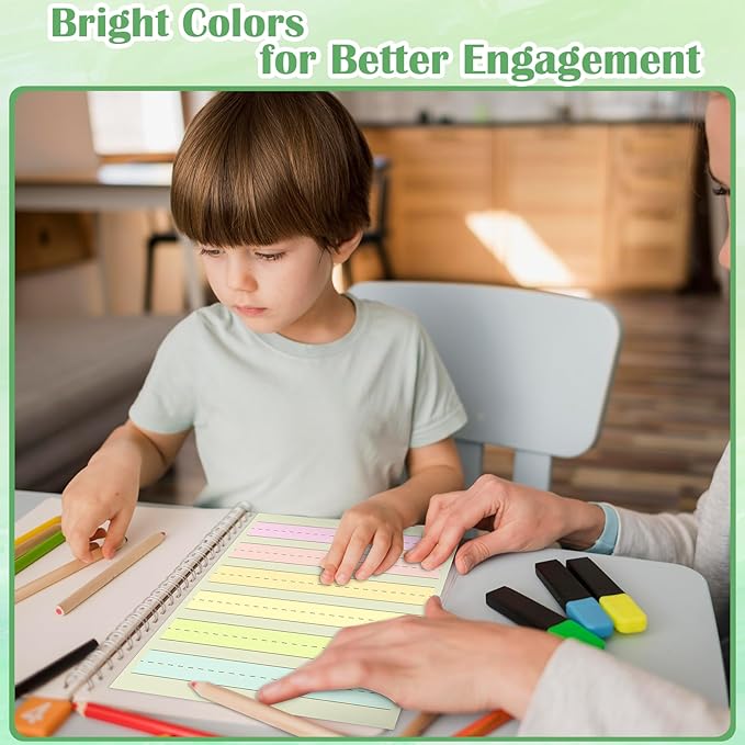 Handwriting Paper Kindergarten Wide Ruled 1-1/8” Raised Lined Paper Primary Writing Pad 8.5 x 11 Inch Colored Spacing Papers Tactile for Kids Multi-Sensory Ruled Handwriting Tablet(100)