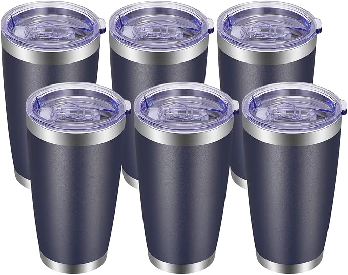 VEGOND 20oz Tumbler with Lid and Straw Stainless Steel Tumbler Cup Bulk Vacuum Insulated Double Wall Travel Coffee Mug Powder Coated Coffee Cup, Navy Blue, 6 Pack