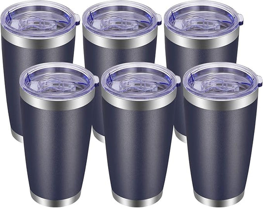 VEGOND 20oz Tumbler with Lid and Straw Stainless Steel Tumbler Cup Bulk Vacuum Insulated Double Wall Travel Coffee Mug Powder Coated Coffee Cup, Navy Blue, 6 Pack