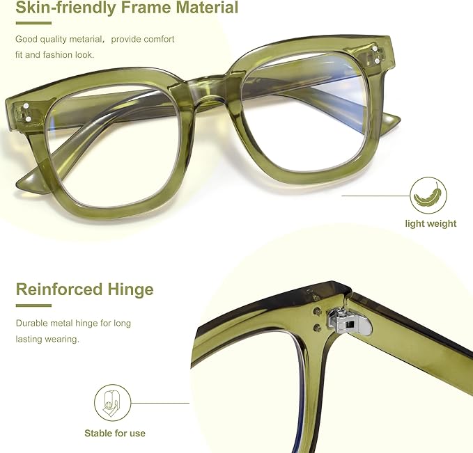 Madison Avenue Oversized Blue Light Blocking Glasses for Women Fashion Blue Light Blockers Anti Eyestrain & UV Protection Computer Eyeglasses (Olive Green)