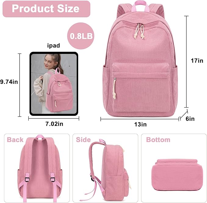 BTOOP School Backpack for Teens Large Corduroy Bookbag Lightweight 15.6 inch Laptop Bag for Girls Women Casual High School College