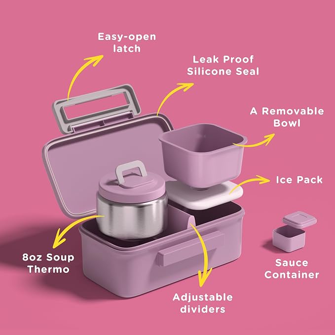 Bento Lunch Box for Kids With 8oz Food Thermo,BPA-Free for School | Lunch Container with 2 Compartments, Insulated Food Jar, Dishwasher Safe, Easy to Clean, Lunch Box for Girls Boys