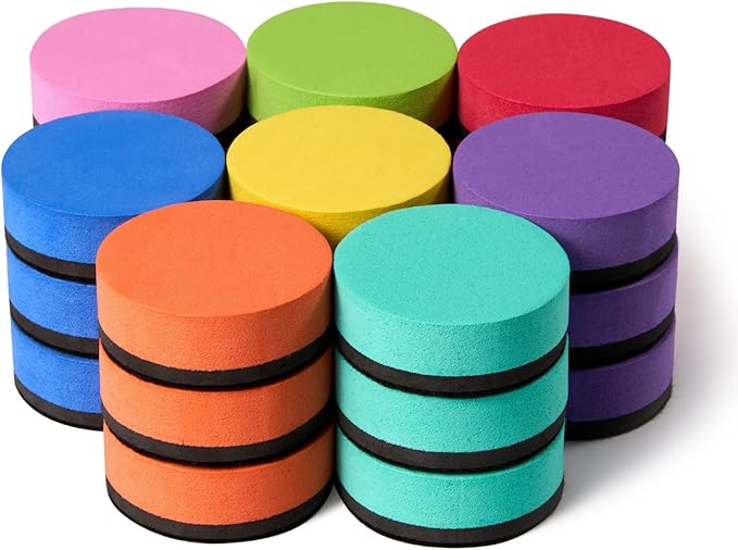 Favide 24 Pack Magnetic Whiteboard Dry Erase Erasers Chalkboard Cleansers for Classroom, Home and Office (Round, 8 Color)