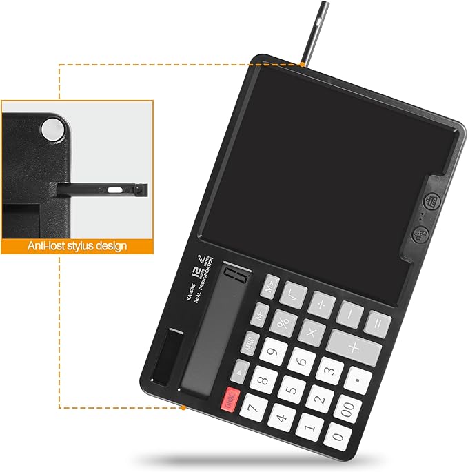 Calculator with Writing Pad - Solar & Battery Dual Power Supply - 12-Digit Large Display Calculator for Business and Office Use (HY-666S)