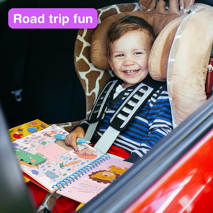 Water Coloring Books for Toddlers 3-5 Years,Mess-Free Painting Water-Reveal Coloring Book, Portable Magic Water Art Pad, Reusable Travel Toys for Road Trips Airplanes, Educational 4 in 1 Creative Set