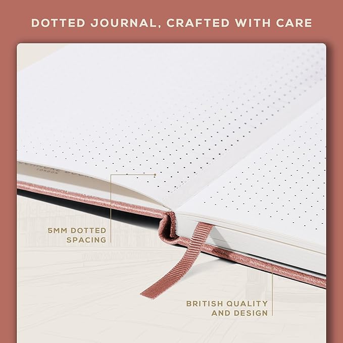 BEECHMORE BOOKS A5 Dotted Journal – 160gsm Thick Paper No-Bleed Bullet Notebook – Hardcover Dot Grid Logbook with Presentation Gift Box – Vegan Leather Sketchbook for Artists & Professionals