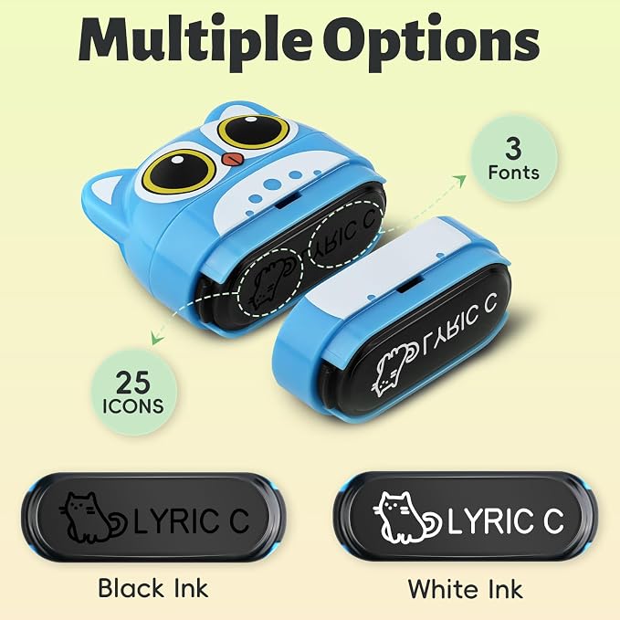 SUPHELPU Name Stamp for Clothing Kids Waterproof, Double Sided (White + Blacke Ink) Name Labels Stamp for Clothes Permanent, Personalized Stamp for Daycare Preschool School Supplies Plastic Fabric