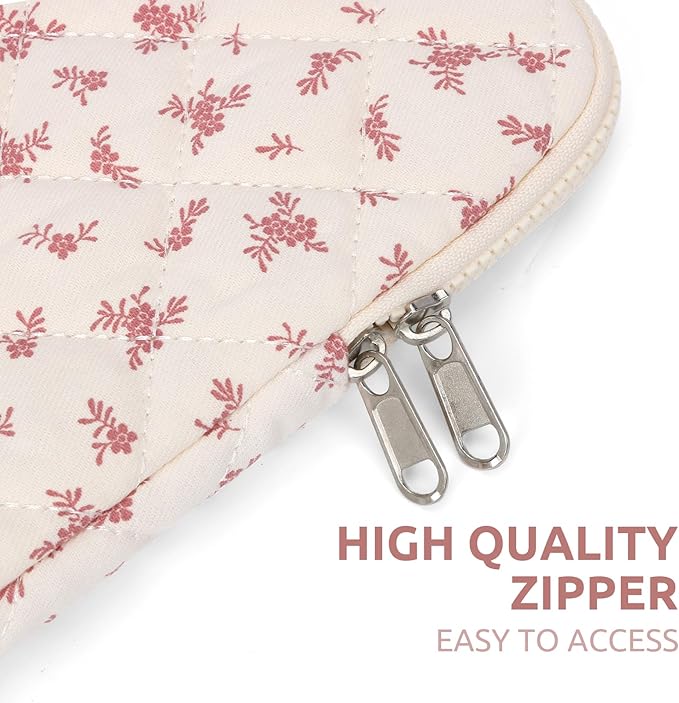 Puffy Laptop Sleeve 13 Inch Cute Quilted Laptop Protective Case Padded Floral Computer Sleeve for MacBook (A-Pink, 13 Inch)