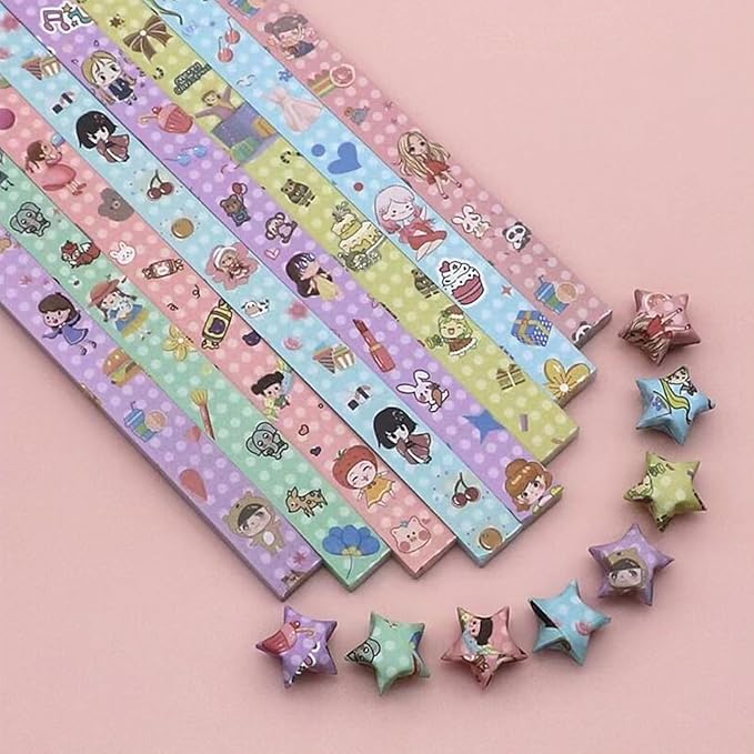 Origami Paper Stars, Colorful Handcraft Origami Lucky Star Paper DIY Paper Arts Creativity Hand Art Crafts (Happy Girl(540) sheets)