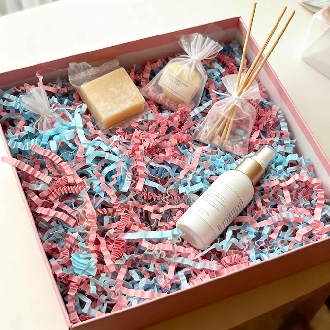 3LB Pink Blue Crinkle Cut Paper Shred Filler, Paper Shreds for Basket Fillers, Birthday, Gift Wrapping, Anniversary, Wedding, Gender Reveal, Valentine's Day Baby Showers Gift Decor Party Filler