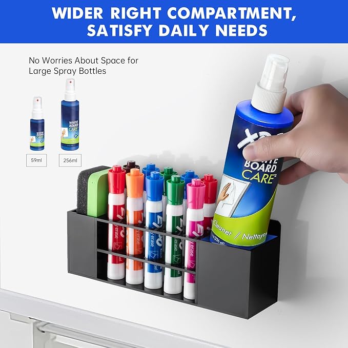 Magnetic Dry Erase Marker Holder for Whiteboard, Wall Mount Pen Holder for Refrigerator, Clear Pencil Holder for Fridge, Strong Magnet Locker Organizer for Classroom(Black)