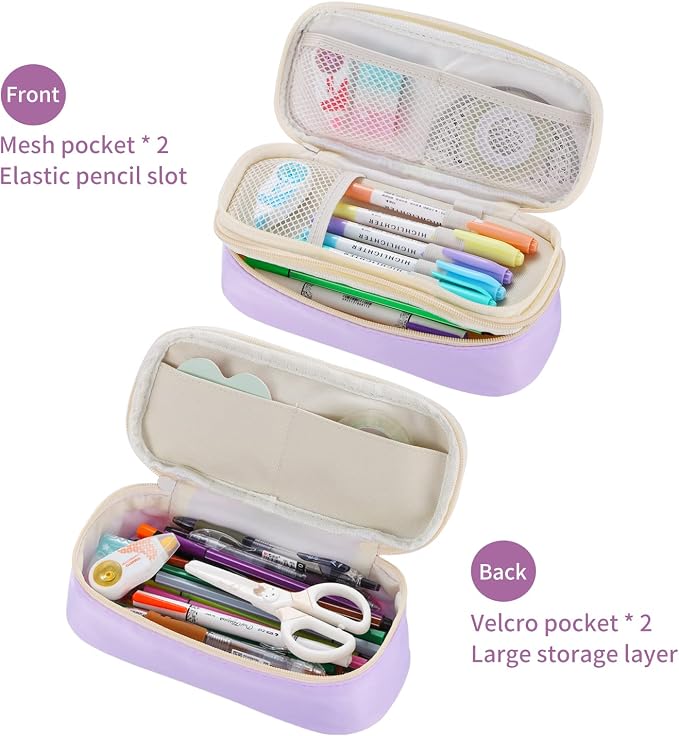 Dugio Large Pencil Case for Girls Kids Teens Big Zipper Pencil Pouch Purple | Organizer Pencil Bag Aesthetic Cute Pen Pencil Box Back to School Supplies, Large Capacity Design, Durable Metal Zipper