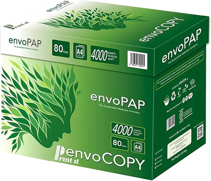 EnvoCopy 100% Recycled Tree-Free Sustainable Printer Copy Paper, 8.5" x 11" Letter Size, 500 Sheets/Ream, 8 Reams