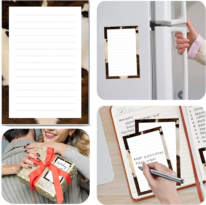 2 Pack Lined Sticky Notes 4x6 in, Cute Self-Stick Notepads with Lines, Large Memo Pads Strong Adhesive for Office, Home Retro Brown Cowhide