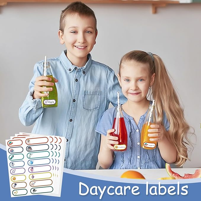 480 Pcs Waterproof Name Labels for Daycare, Gift Name Tags Stickers, Self-Laminating Multi Purpose Labels Name Labels for Kids Name Tags Stickers Labels(Cute Astronaut Style)