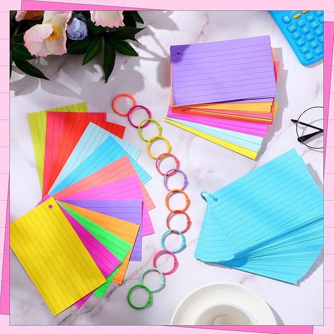 Ctosree 1440 Pcs Back to School Gifts Colored Index Cards with Binder Ring Ruled Flash Cards 12 Color Lined Note 56lb Cover for Studying Memory Office School(3 x 5 Inch,Neon Color)