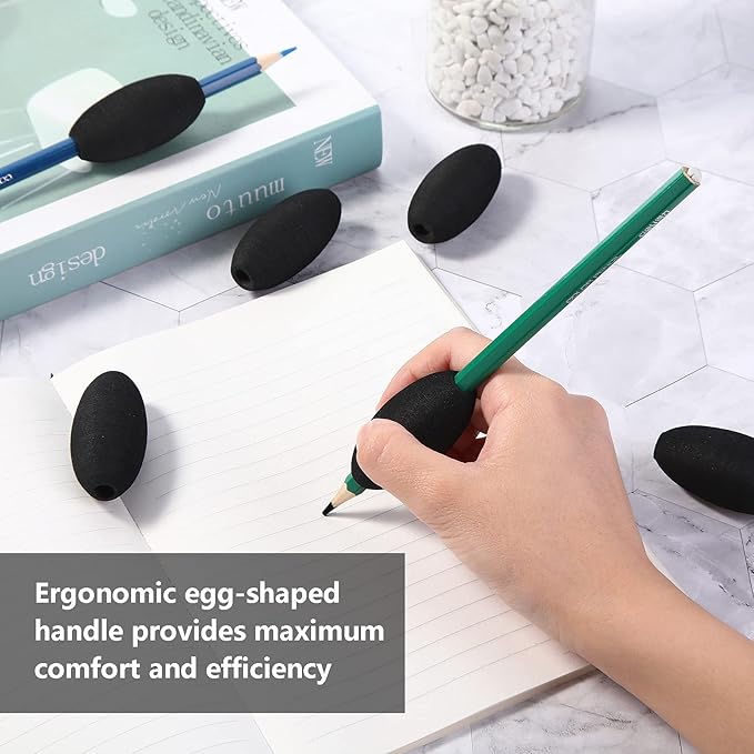 Zonon Writing Aid Trainer for Adults Foam Egg Grips Pen Cushioned Holders Writing Aid Trainer for Handwriting Drawing Preschool Supplies Right or Left Hand Use, 6 Pieces(Black)