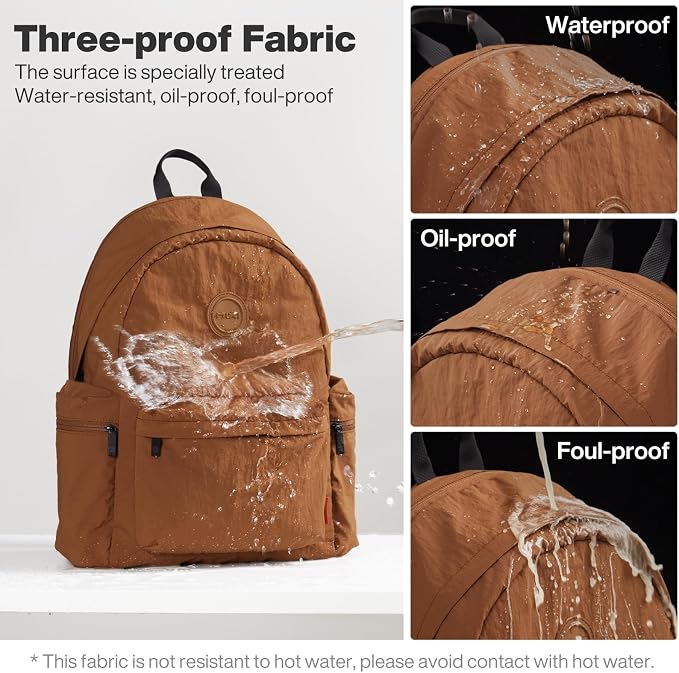 mixi 17 Inch Casual Travel Daypack, Lightweight Laptop Backpack, Brown | Ultra Light Backpack, Fits 15.6in Laptop, Water/Oil/Stain Resistant, Anti-Theft Pocket&Luggage Strap for College Work Hiking