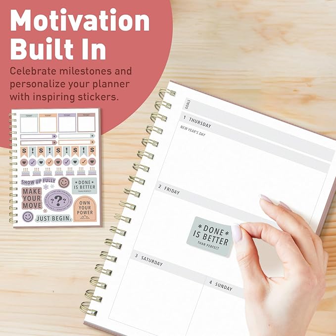 Sweetzer & Orange 2026 Planner – 6" x 8.25" Dated Daily, Weekly & Monthly Calendar Planner – January to December 2026 – Tiramisu Design with Motivational Stickers, Gold Spiral & Sturdy Paper