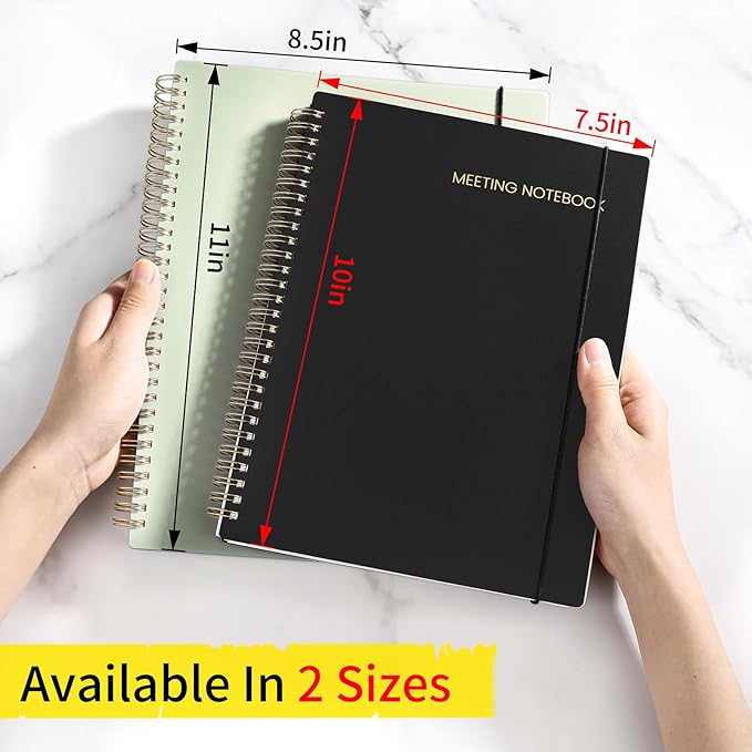 SUNEE Meeting Notebook for Work with Sticky Tabs - 160 Pages, A4 Size Project Planner, Spiral Meeting Agenda/Minutes Notebook Organizer for Women Men, Note Taking, Office&Business,8.5"x11", Sage Green
