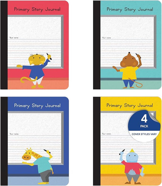 Oxford Primary Composition Notebooks, Kids Handwriting & Drawing Story Journal, Pre-K, Grades K-2, 100 Sheets/200 Pages, 9 3/4 x 7 1/2, (63784) (Pack of 4)