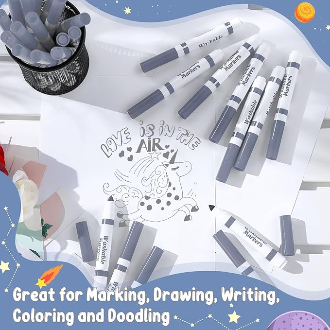 60 Pcs Gray Washable Markers Bulk Coloring Broad Line Markers for Kids Conical Tip Gray Drawing Pens for Classroom Back to School Travel Art Baby Shower Gender Reveal Supplies, Ages 6+