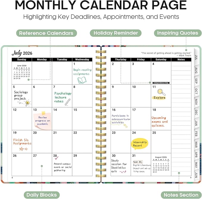 Planner 2026–2027, Academic Monthly Weekly Spiral Calendar, July 2026 – June 2027, Hardcover Agenda Notebook with Tabs, 6.3" x 8.5", Perfect for Students, Teachers, School & Daily Planning - Shelf Stories