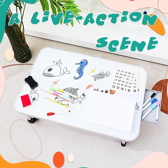 Suzile 2 Pcs Portable Lap Desk with Dry Erase Board, 24" x 16" Foldable Study Tray with Drawer, Markers & Eraser, Whiteboard for Art, Homework, First Day & Back to School Supplies