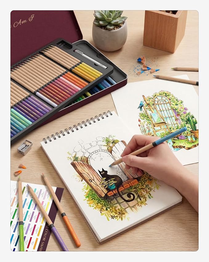 JusArt 72 Oil-Based Colored Pencils – Soft Core, Durable, Vibrant & Ultra-Smooth. Ideal for Adult Coloring, Portrait, Sketching, Landscape. Professional Drawing Pencils for Artists, Adults & Beginners