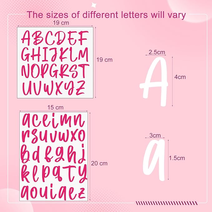 Humyoun UV DTF Cup Wrap Letter Stickers Vinyl Decals,Rose Red,6 Sheets | Personalized Name Stickers for Water Bottles Tumblers, Waterproof UV DTF Alphabet A-Z Stickers for 14-40oz Mugs DIY Craft
