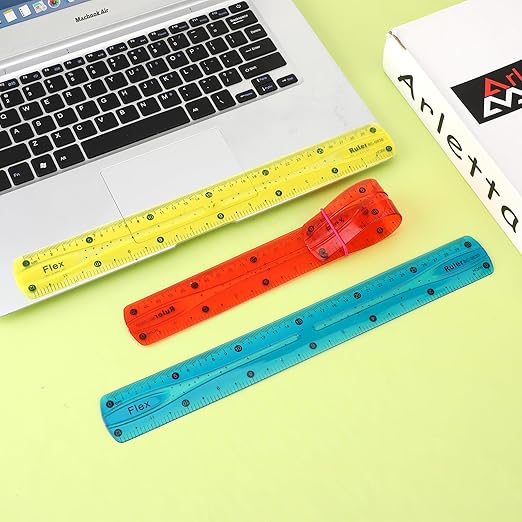 3Pcs Flexible Ruler, 12 Inch Translucent Plastic Rulers Shatterproof Bendy Rulers with Inches and Centimeters Soft Bendable Rulers for Kids Adults Classroom School Home Office (Red Yellow Blue)