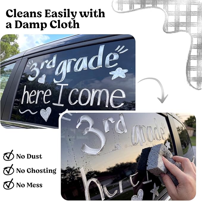 Chalkola 6 Silver Chalk Markers - Dual tip, Fine & Jumbo Tip (1mm, 3mm, 5mm, 15mm) | Erasable Liquid Chalk Pens for Blackboard, Chalkboard Signs, Car Window, Bistro, Glass | Washable Chalkboard Marker