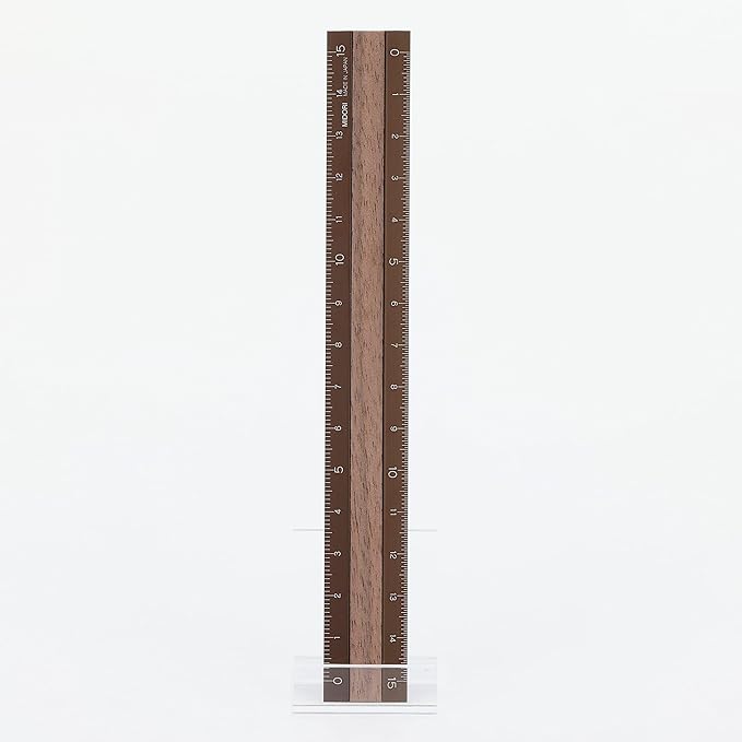 DESIGNPHIL 42280006 Midori Ruler, Aluminum, Wood, 5.9 inches (15 cm), Brown x Brown