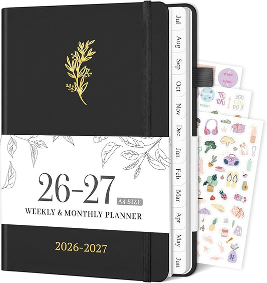 Planner 2026-2027, 8.5" x 11" Weekly and Monthly Planner with Tabs from Jul 2026 - Jun 2027 Academic Year, A4 Large Hardcover Agenda Calendar with Date for School & Office Schedule, Black