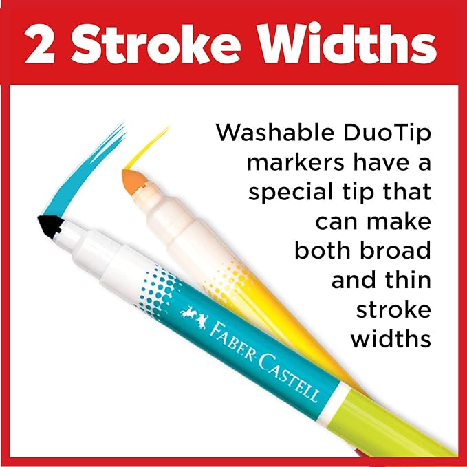 Faber-Castell DuoTip Washable Markers - 12 Markers, 24 Colors | Great for Spring Crafts (Ages 4+)
