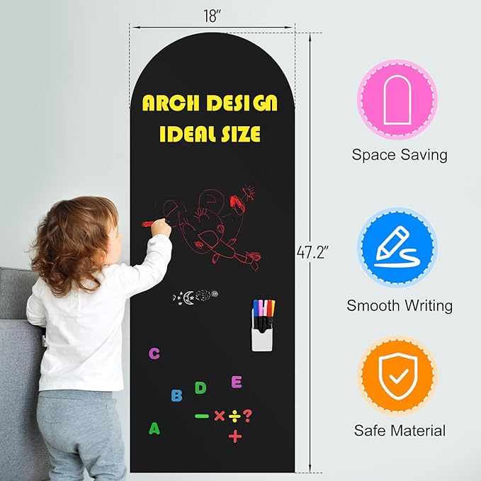 2 Pcs Magnetic Chalkboard for Wall, 47.2" x 18" Magnetic Arch Wall Decal Self Adhesive Blackboard Wallpaper Peel and Stick Chalk Board Wall Decal Roll for Home Playroom Classroom
