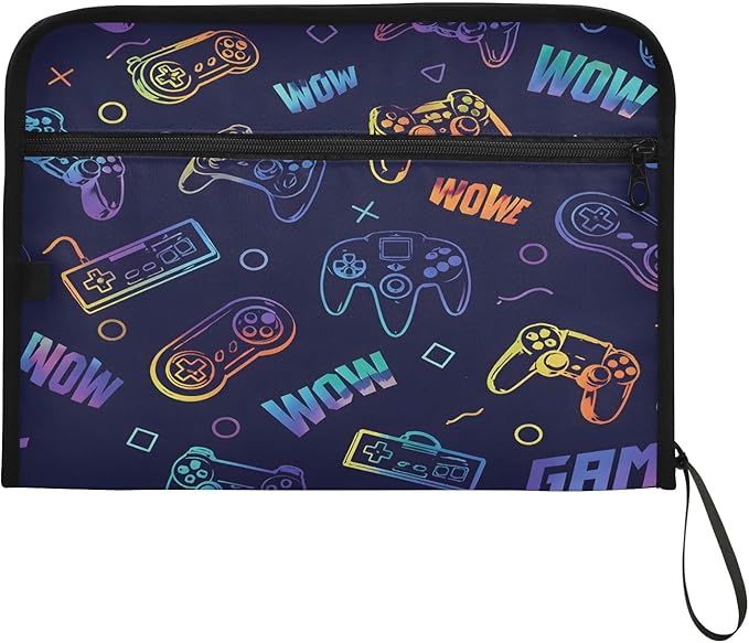 Game Controller Seamless 13 Pocket File Organizer Expanding File Folder with Front Pouch Portable Business File Storage Document Organizer Folder with Zipper
