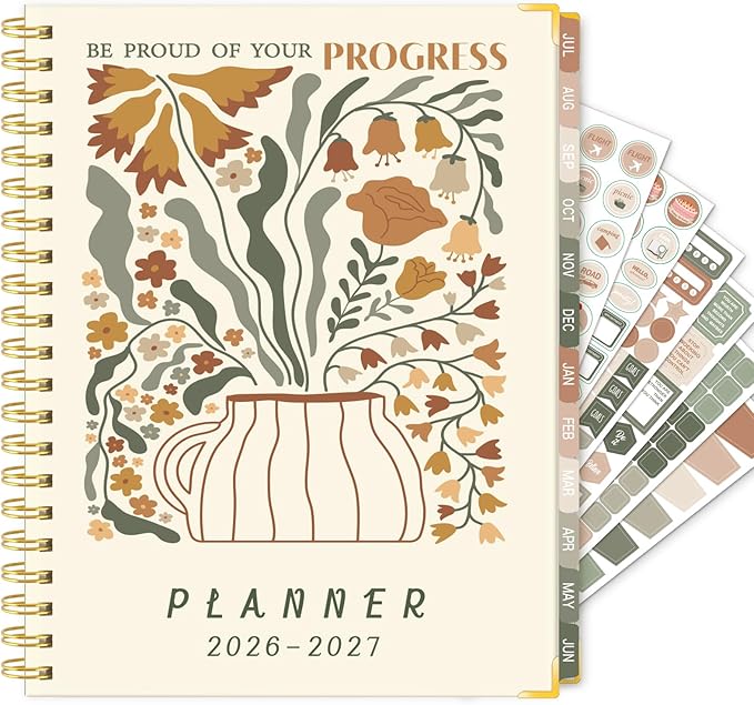 GuassLee 2026-2027 Academic Planner, Weekly and Monthly Planner from July 2026-June 2027, 8.4"x 6.1" Aesthetic Daily Agenda Book with Pocket, Stickers, Coated Tabs for School Office Supplies, A5 Size