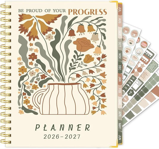 GuassLee 2026-2027 Academic Planner, Weekly and Monthly Planner from July 2026-June 2027, 8.4"x 6.1" Aesthetic Daily Agenda Book with Pocket, Stickers, Coated Tabs for School Office Supplies, A5 Size