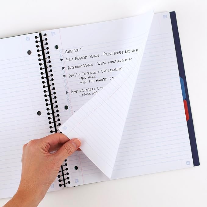 Five Star Advance Spiral Notebook + Study App, 3 Subject, College Ruled Paper, 8-1/2" x 11", 150 Sheets, Spiral Guard, Movable Tabbed Dividers, Pacific Blue (73138)