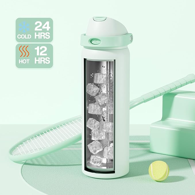 POWCAN 32 oz Sports Water Bottle for Workout: Spill Proof Lid with Straw, Double Walled, BPA-Free, Insulated Stainless Steel Flask for Camping, Hiking, Climbing, Travel, Outdoors (Mint Green)
