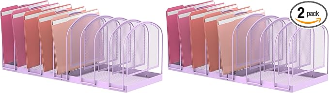SUPEASY File Organizer 9-Section Mesh Desk Organizer, Upright File Organizer Desktop Organizer File Sorter, File Folder Holder for Office Supplies, Purple (Pack of 2)