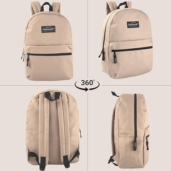 Trail maker Classic 17 inch Backpacks with Adjustable Padded Straps | School Backpacks for Girls, Boys (Khaki)