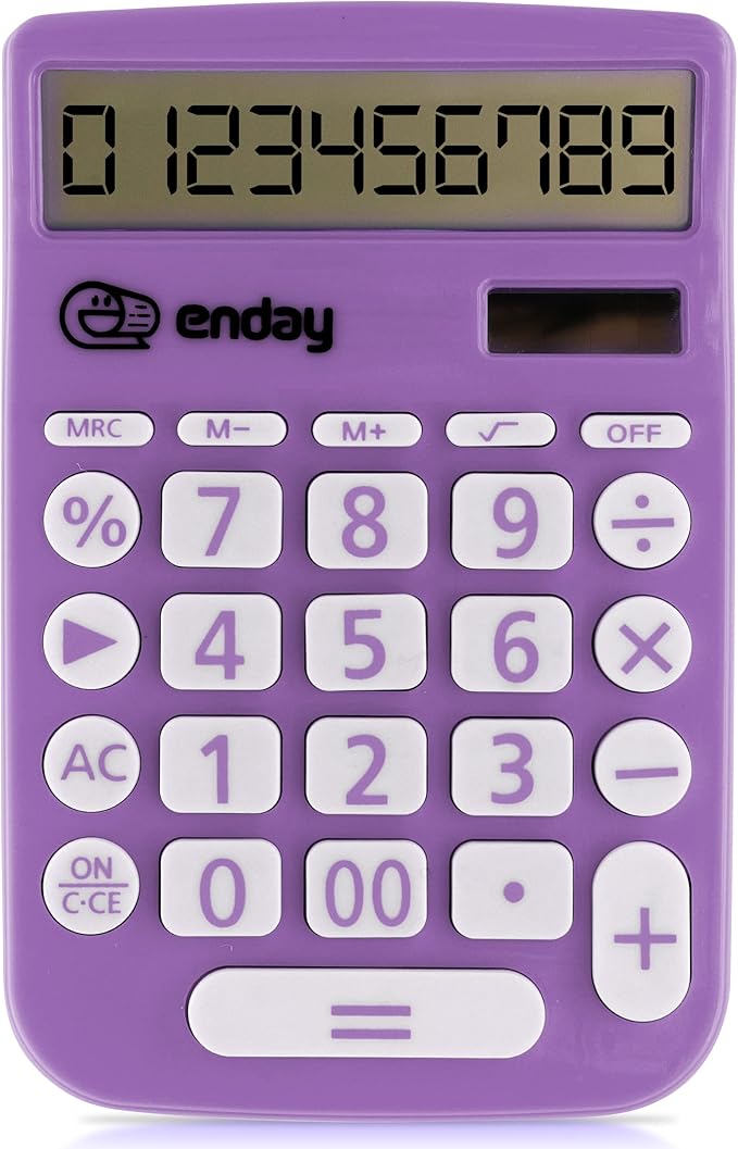 Enday Purple 12-Digit Solar Calculator - Large Display, Four Function, Perfect for Office & School