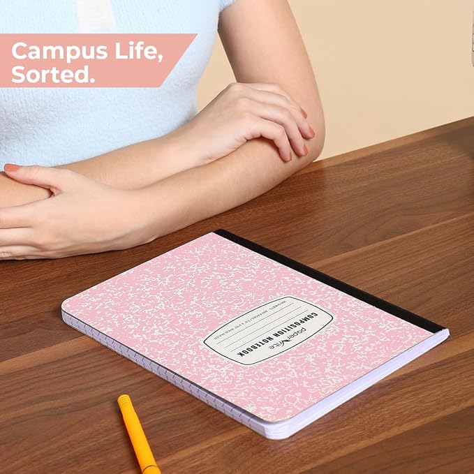 Assorted Marble Composition Notebook Wide Ruled (9.75x7.5 in), 100 Sheets | 200 Pages | For School, Office, Students, Teachers (1, Light Pink)
