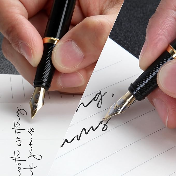 Fountain Pen with Fine Nib & Black Ink, Refillable & Elegant Bent Nib Design, Calligraphy Pens for Writing, Best Fountain Pen for Smooth & Fancy Writing(Grey)