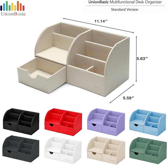 UnionBasic Desk Organizer - Multifunctional Leather Desktop Pen Holder Storage Box - Business Card/Pen/Pencil/Mobile Phone/Stationery Holder, Malachite Green